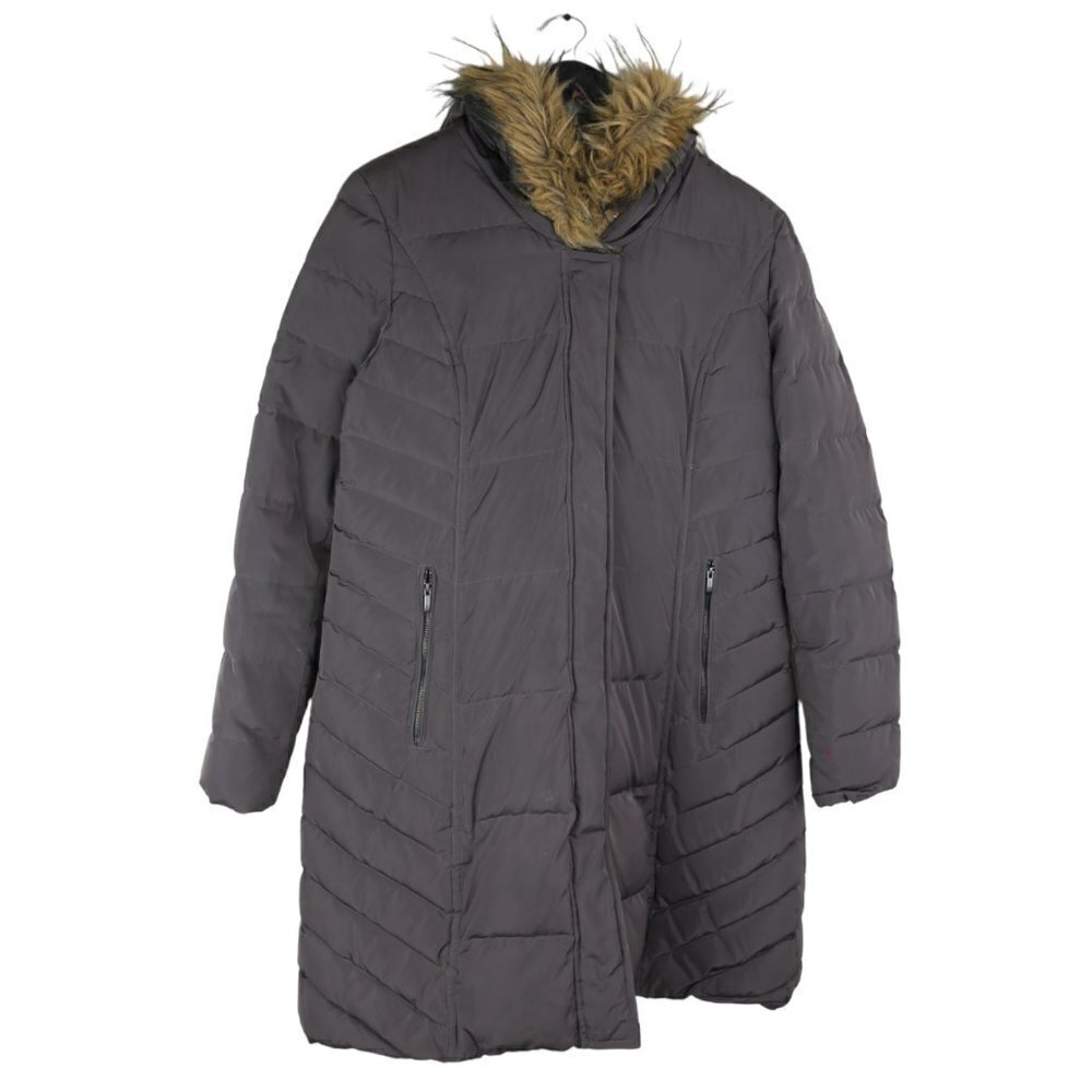 COLE HAAN Quilted Faux Fur Trim Hooded Down Puffer Coat Size Large